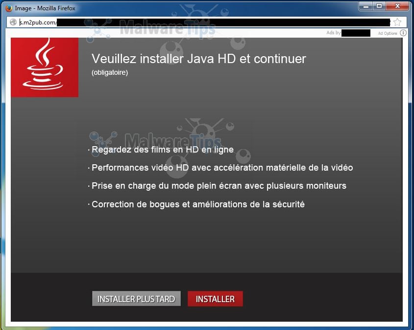 [Image: Veuillez installer Java HD et continuer virus]