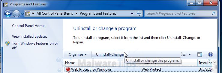 [Image: Uninstall WebProtect program from Windows]