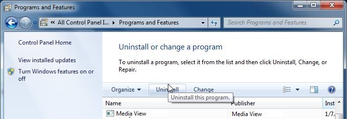 [Image: Uninstall Media View program from Windows]