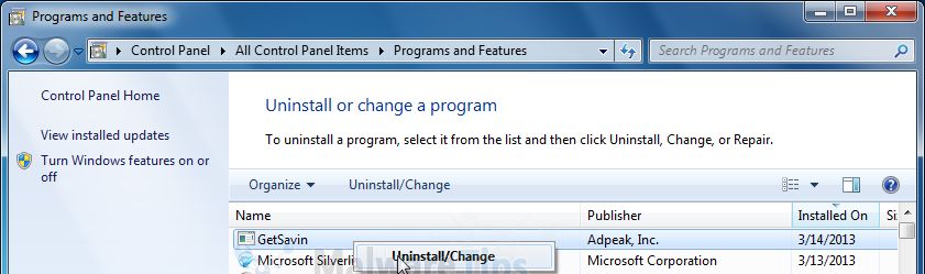 [Image: Uninstall GetSavin program from Windows]