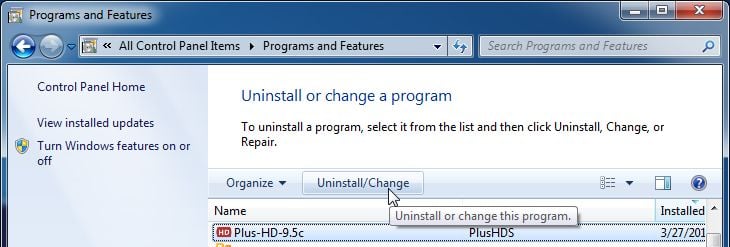 [Image: Uninstall Plus-HD-9.5 program from Windows]