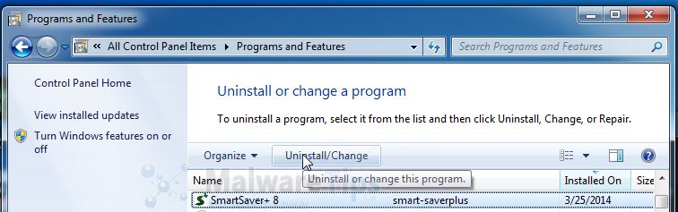 [Image: Uninstall SmartSaver 8 program from Windows]