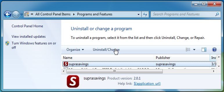 [Image: Uninstall Supra Savings program from Windows]