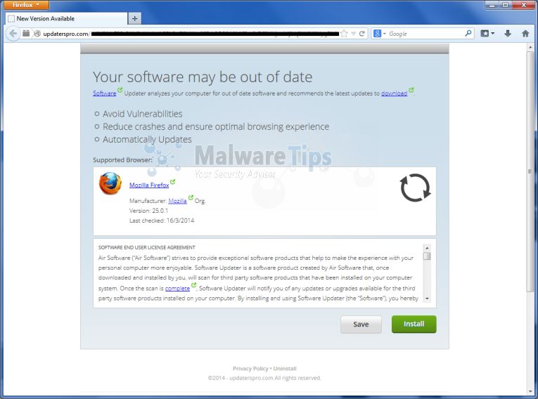 UpdatersPro.com pop-up virus