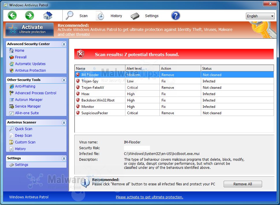 Picture of Windows Antivirus Patrol malware