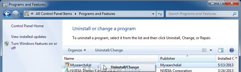 [Image: Uninstall Speedial program from Windows]