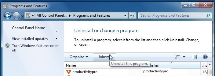[Image: Uninstall ProductivityPro program from Windows]