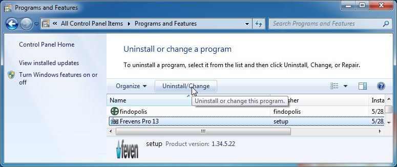 [Image: Uninstall Frevens Pro 13 from Windows]