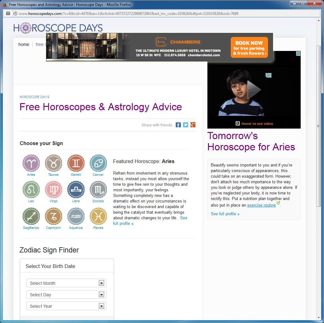 Horoscopedays.com popup virus