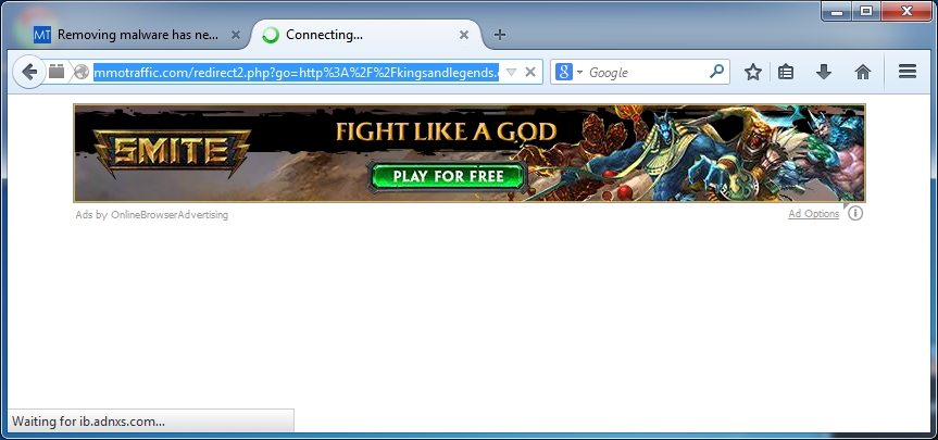 [Image: Mmotraffic.com popup virus]