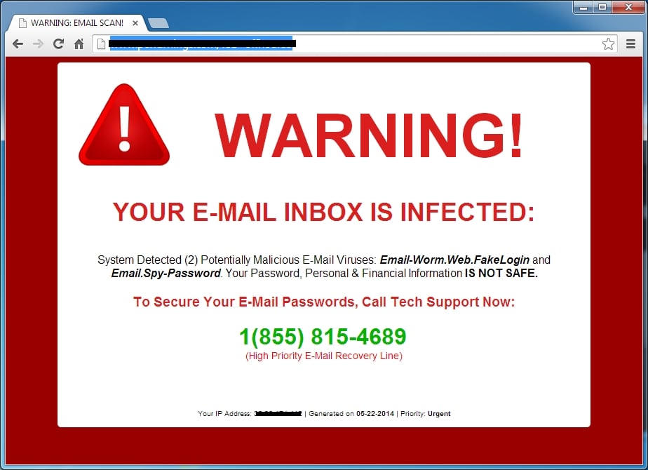 Remove "Warning! Your e-mail inbox is infected" popup virus