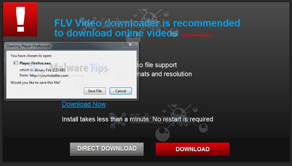 [Image: YourInstaller.com pop-up virus]