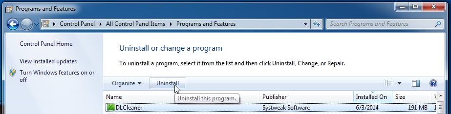 [ImagE: Uninstall DLCleaner from Windows]
