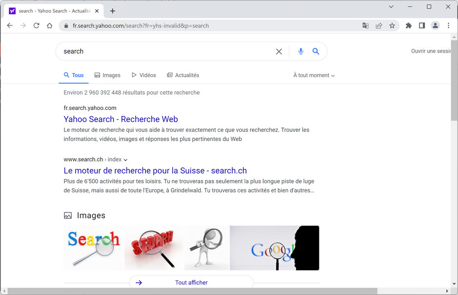 Image: Chrome browser is redirected to FR.Search.Yahoo.com