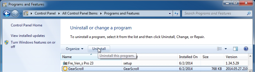 [Image: Uninstall GearScroll from Windows]