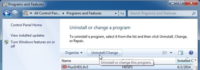 [Image: Uninstall PlusSHD1.9v3 from Windows]