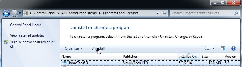 [Image: Uninstall HomeTab from Windows]