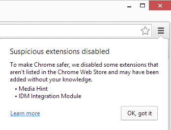 Suspicious Extensions Disabled Chrome