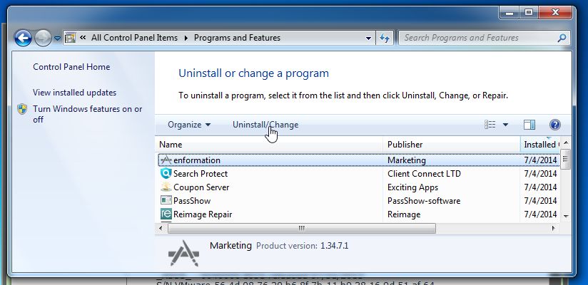 [Image: Uninstall Enformation from Windows]