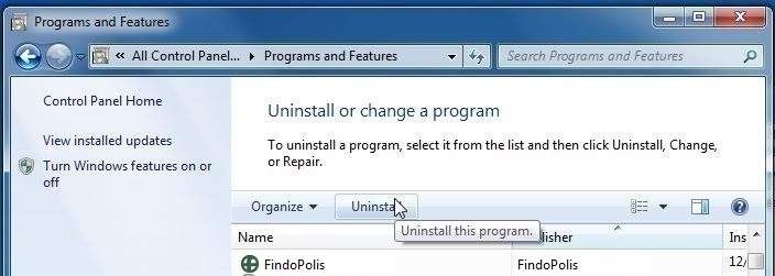 Remove FindoPolis from Windows