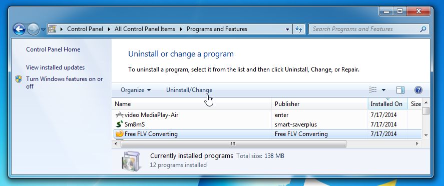 Remove Free FLV Converting from Windows