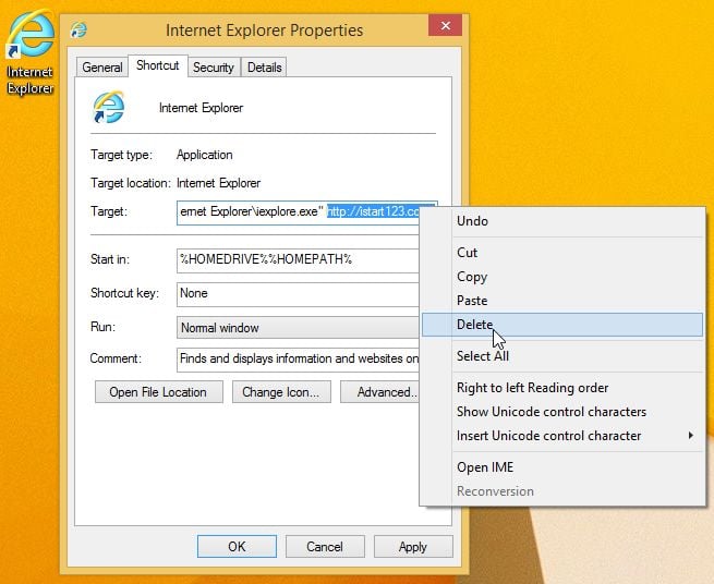 iStart123.com shortcut hijack