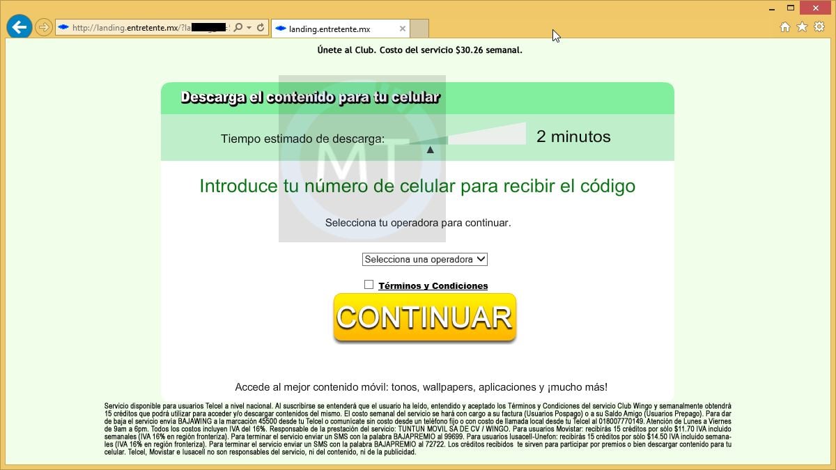 [Image: Landing.entretente.mx pop-up ads]
