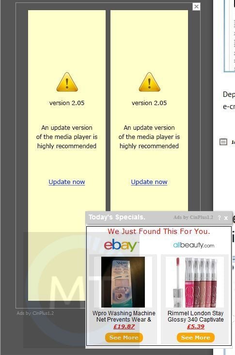 Ads by CinPlus1.2 virus
