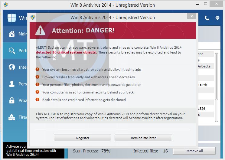 Win 8 Antivirus 2014 Alert