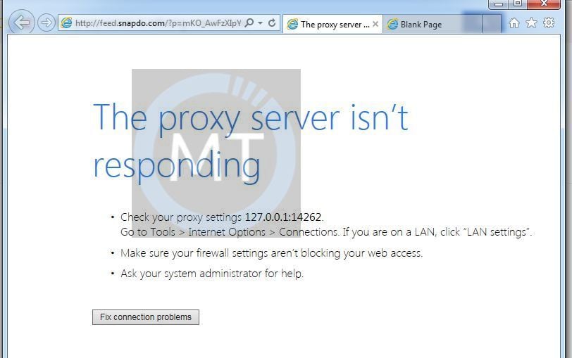 The proxy server isn't responding virus
