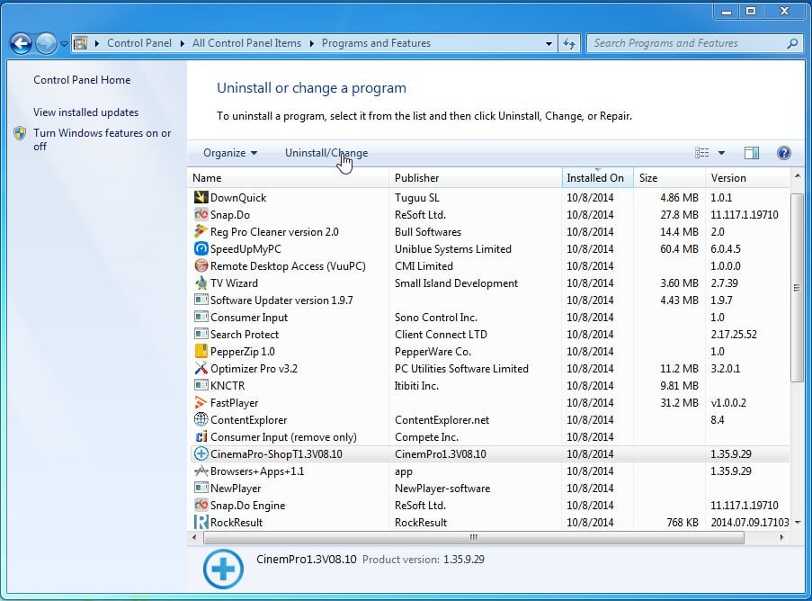 Uninstall CinemaPro-ShopT1.3V08.10Uninstall CinemaPro-ShopT1.3V08.10 virus