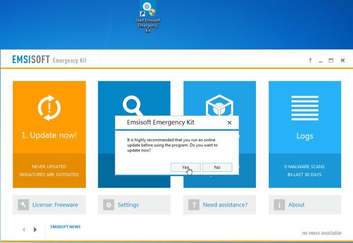 Update Emsisoft Emergency Kit program