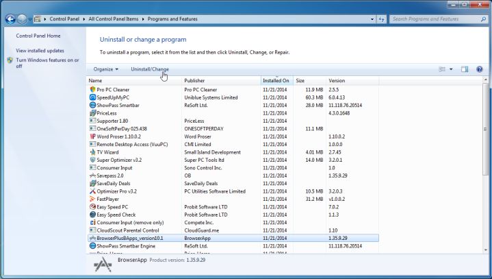 Remove BrowserPlusBApps_version10.1 from Windows