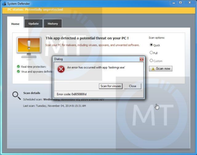 [Image: System Defender malware]