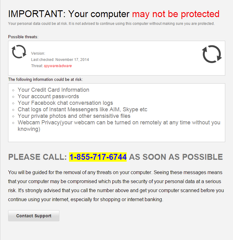 Important: Your computer may not be protected pop-up virus