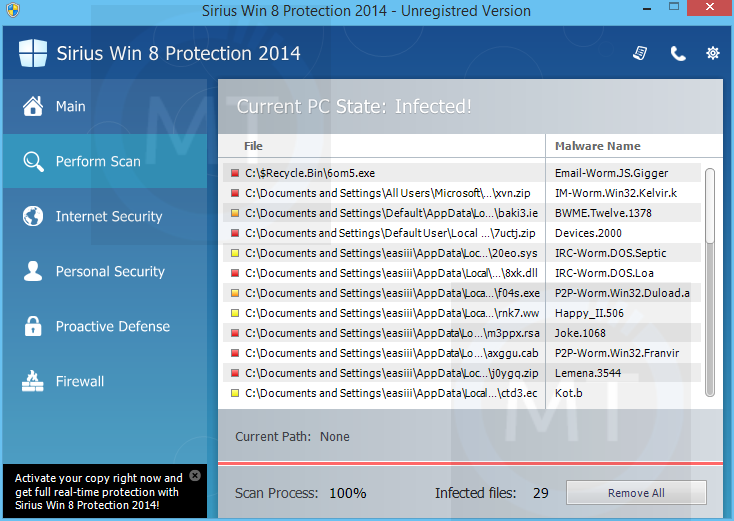 [Image: Sirius Win 8 Protection 2014 virus]