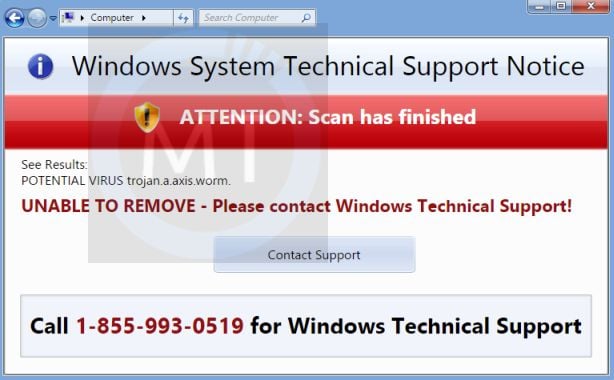 Windows System Technical Support Notice virus