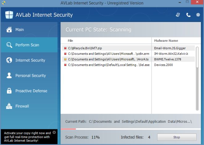 AVLab Security Win 8 Protection 2015 Alert