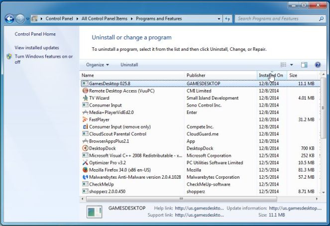 Remove Games Desktop 025.8 from Windows