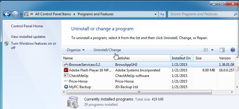 Remove BrowserServicesv3.2 from Windows