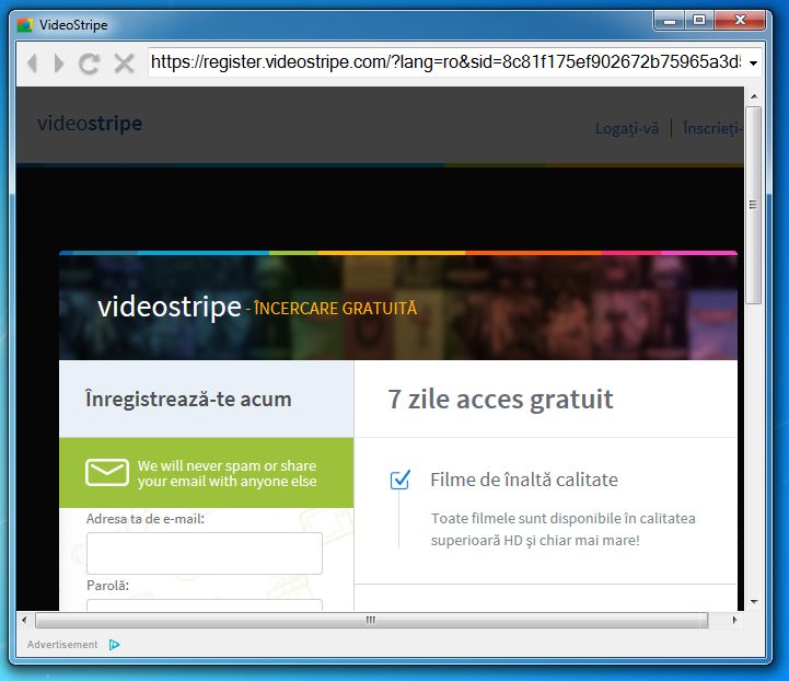 VideoStripe pop-up virus