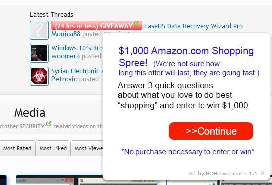 Ads by BOBrowser ads 1.1 virus