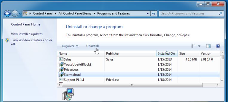 [Image: Uninstall StormCloud from Windows]