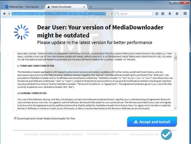 Your version of MediaDownloader might be outdated virus