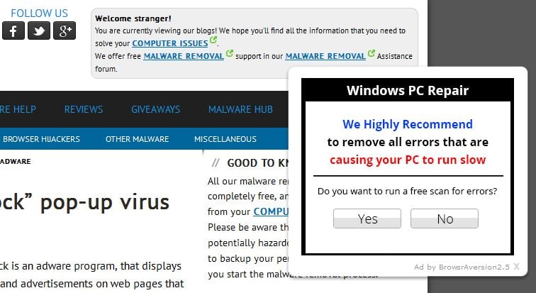 Ads by BrowsrAversion2.5 virus