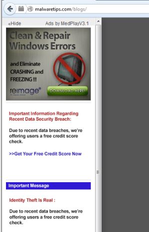 Ads by MedPlayV3.1 virus