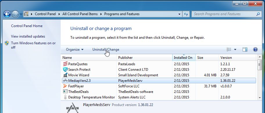 Remove MediapVers2.3 from Windows