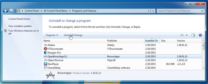 Remove OpenBrwsrAppr3.2 from Windows