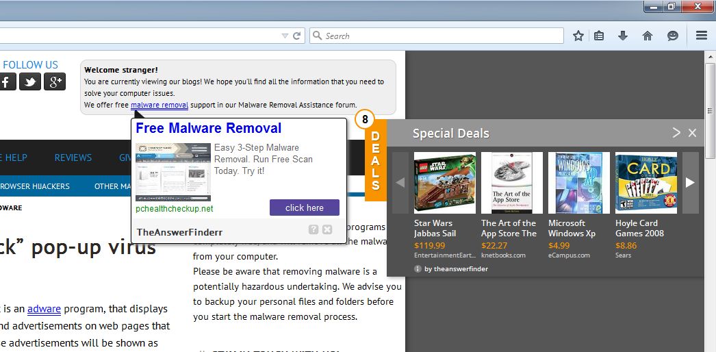 Ads by TheAnswerFinder virus
