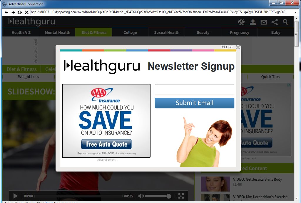 Advertiser Connection pop-up virus